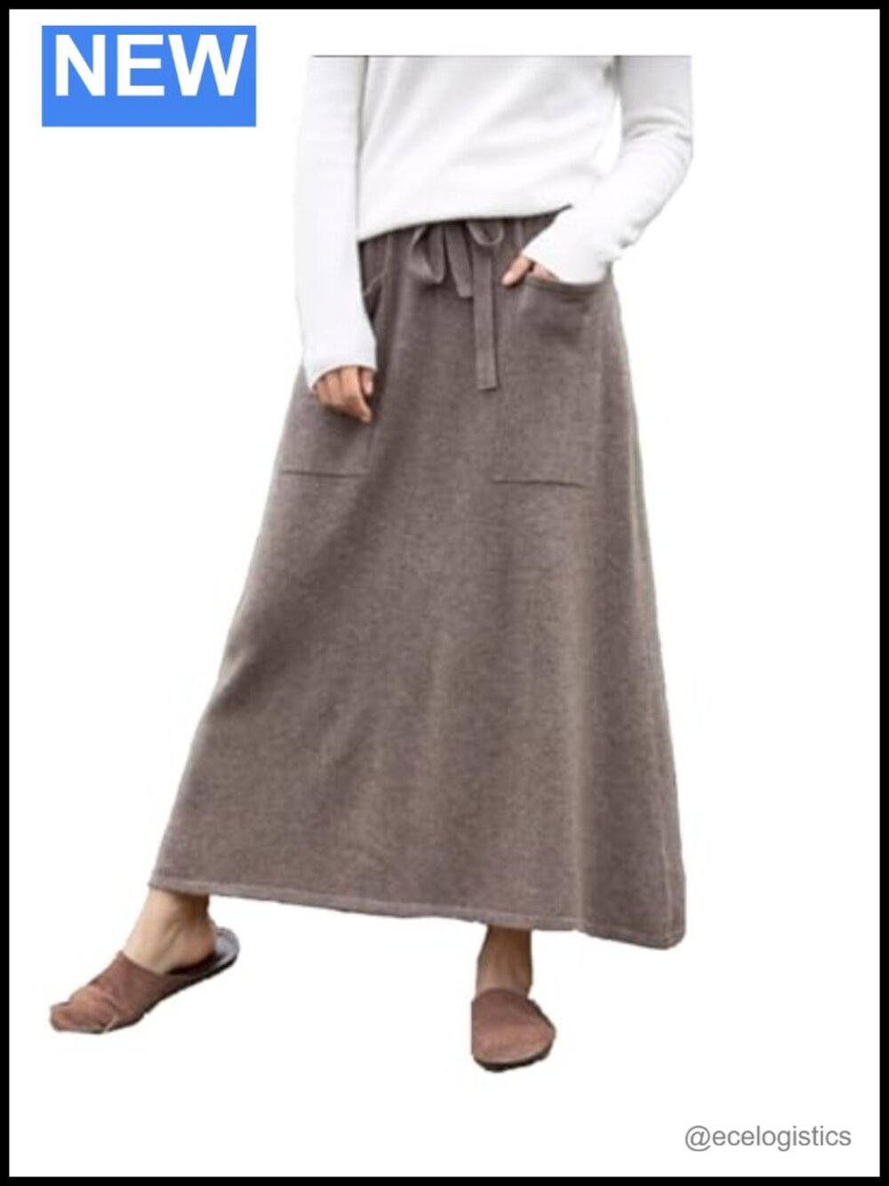 Wool Blend Maxi Skirt with Pockets Elastic Waist High Rise Winter Fall